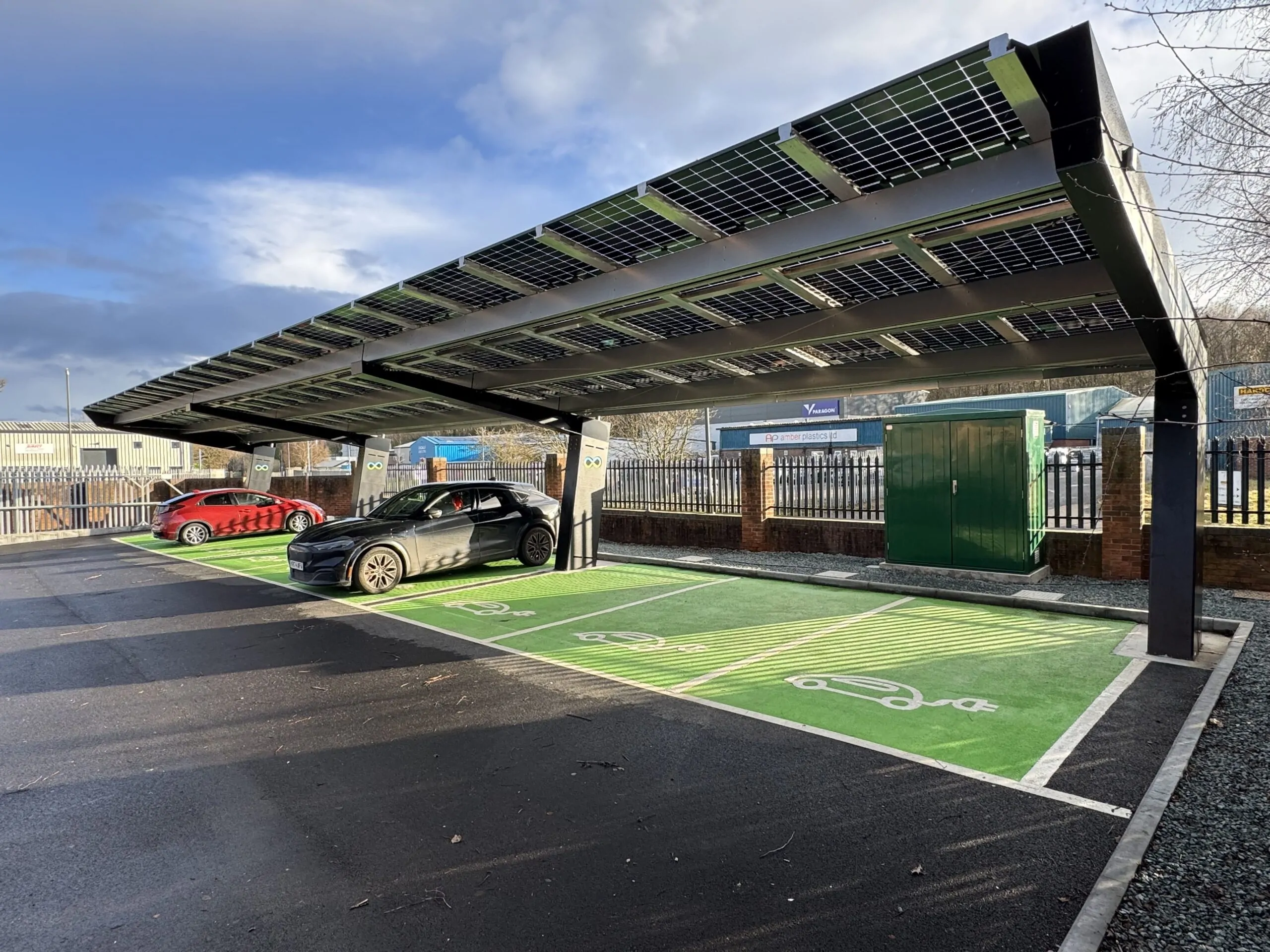 Custom-Solar-Office-1 OPTI Bluetop Solar Parking canopies at Custom Solar Office in Chesterfield