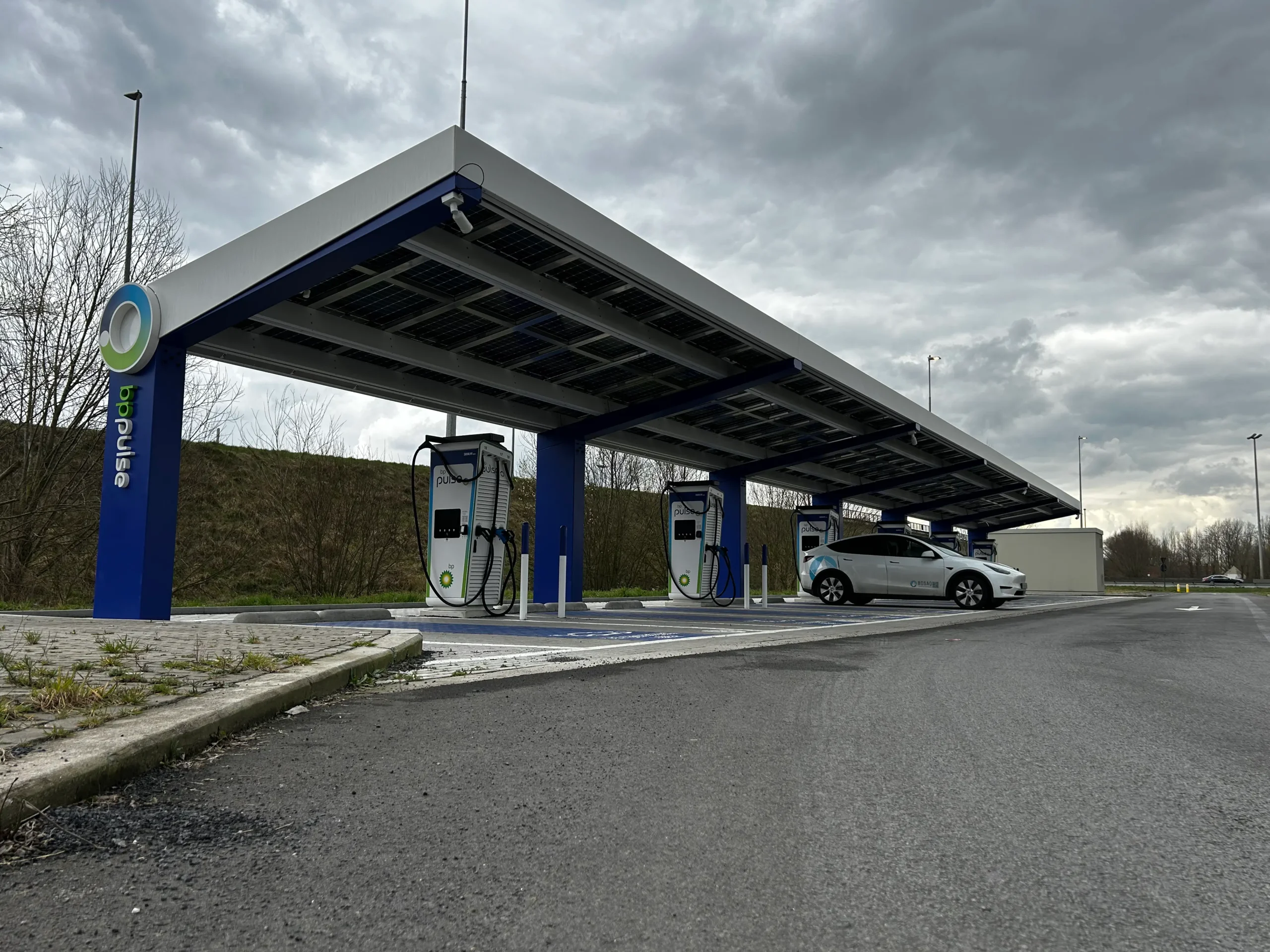 BP Kruisem - 1 Bluetop Solar Parking solar canopies at BP Kruisem EV charging station in Belgium