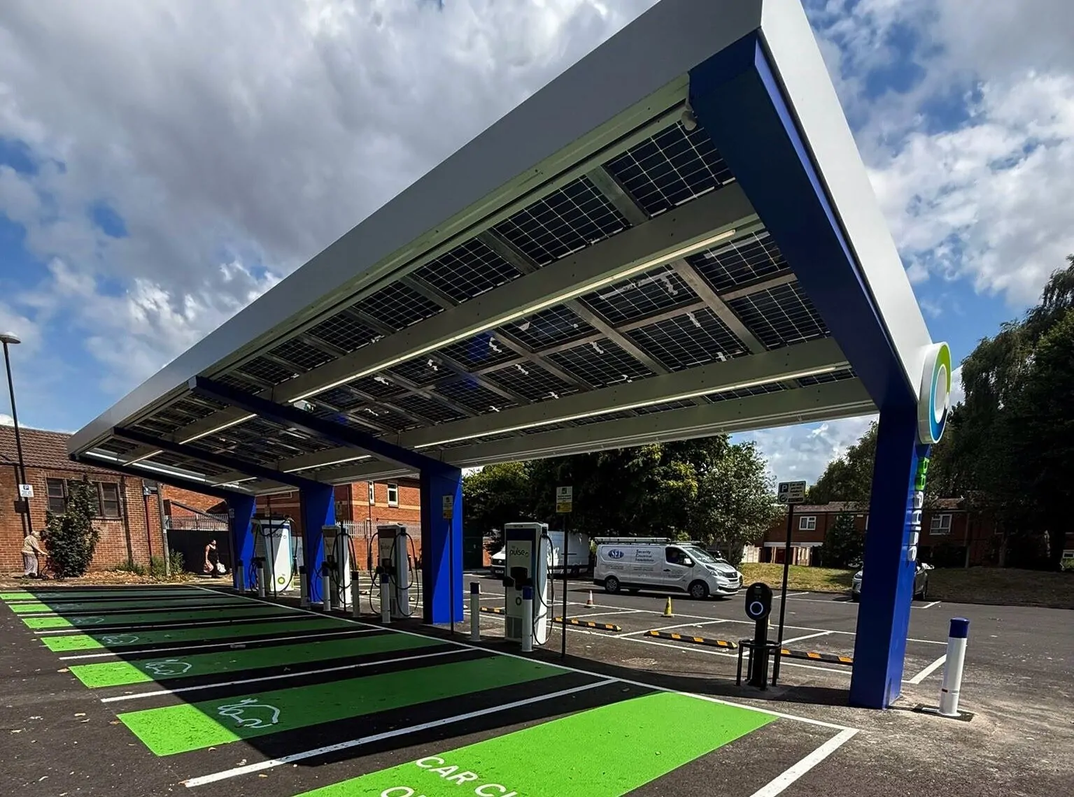 BP Groove Street Photovoltaic car park canopies installed at BP UK Grove Street