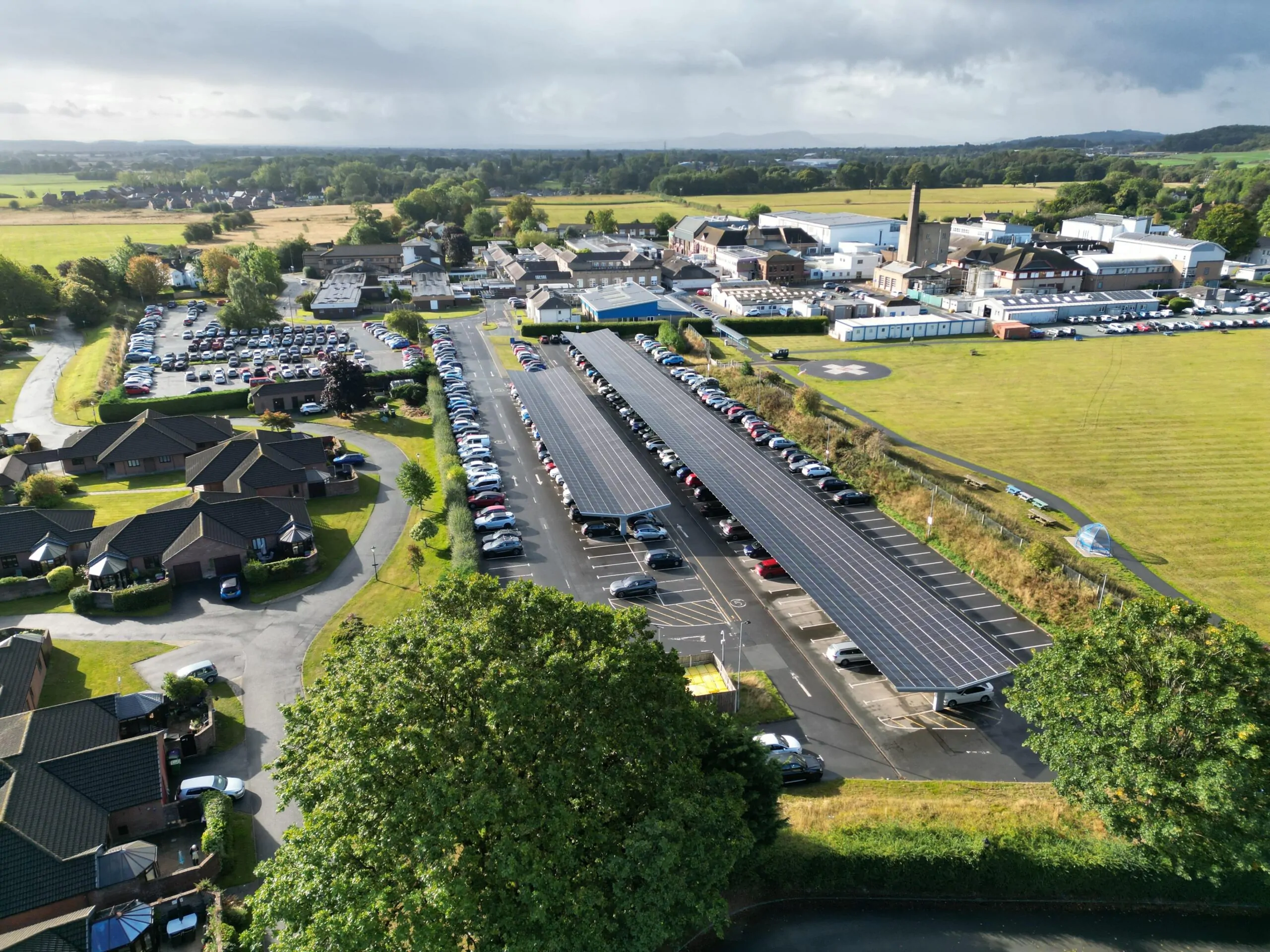 RJAH-Oswestry-1 OPTI Bluetop Solar Parking canopies at RJAH site in Oswestry, England