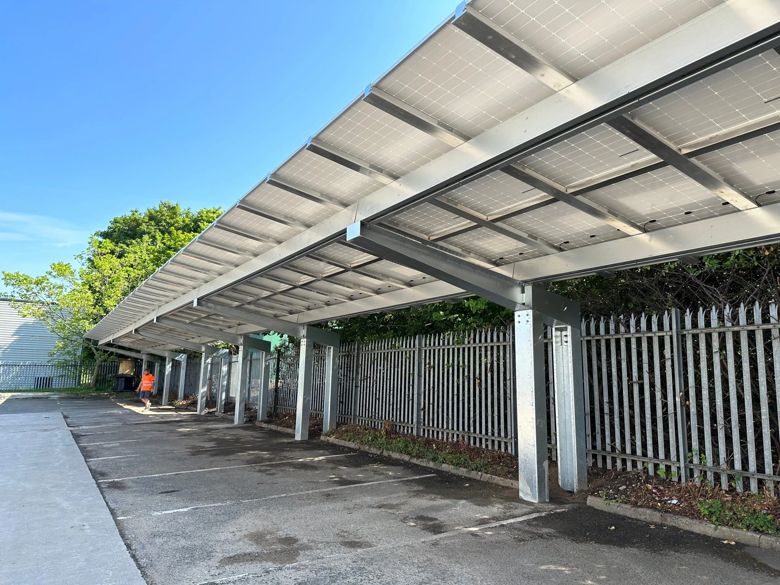 Stockport-Council-1 BION Bluetop Solar Parking canopies at Stockport Council car park in England